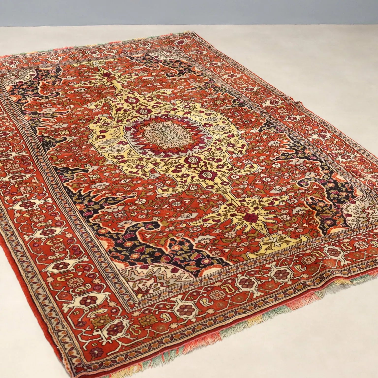 Antique Asian Carpet Cotton Wool Silk Thin Knot 75 x 52 In - 75 x 52 In | Antiques | Carpets
