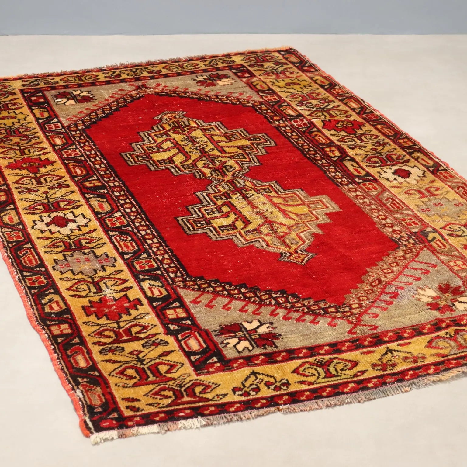 Antique Anatolian Carpet Cotton Wool Heavy Knot 75 x 46 In
