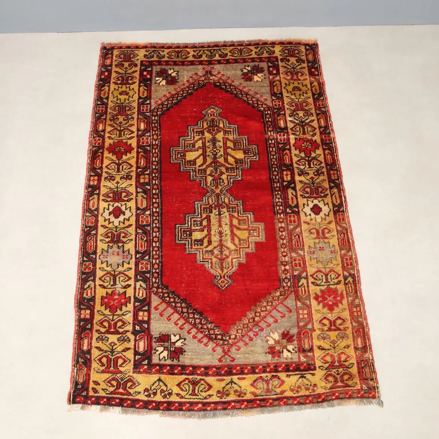 Antique Anatolian Carpet Cotton Wool Heavy Knot 75 x 46 In