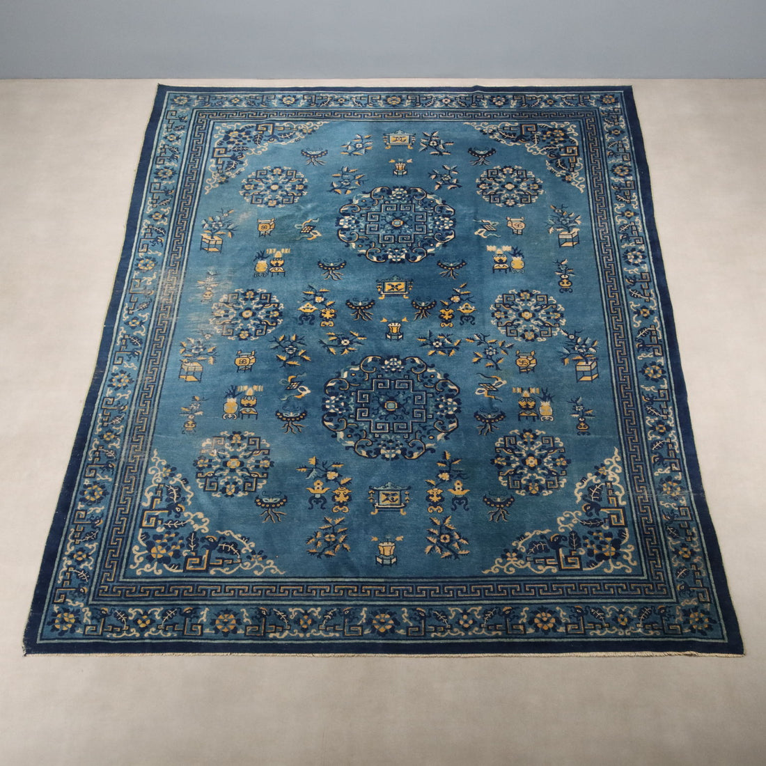 Antique Beijing Carpet Cotton Wool Extra-Thin Knot 138 x 106 In