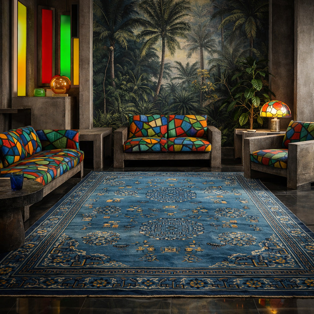 Antique Beijing Carpet Cotton Wool Extra-Thin Knot 138 x 106 In