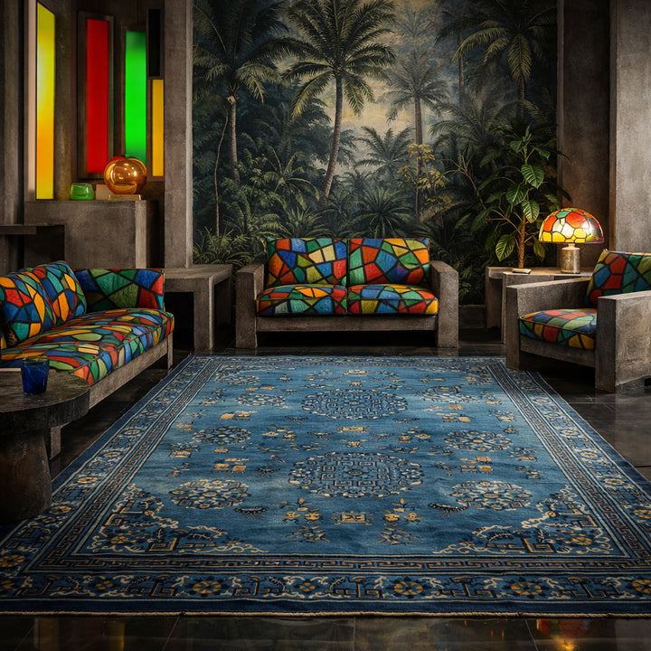 Antique Beijing Carpet Cotton Wool Extra-Thin Knot 138 x 106 In