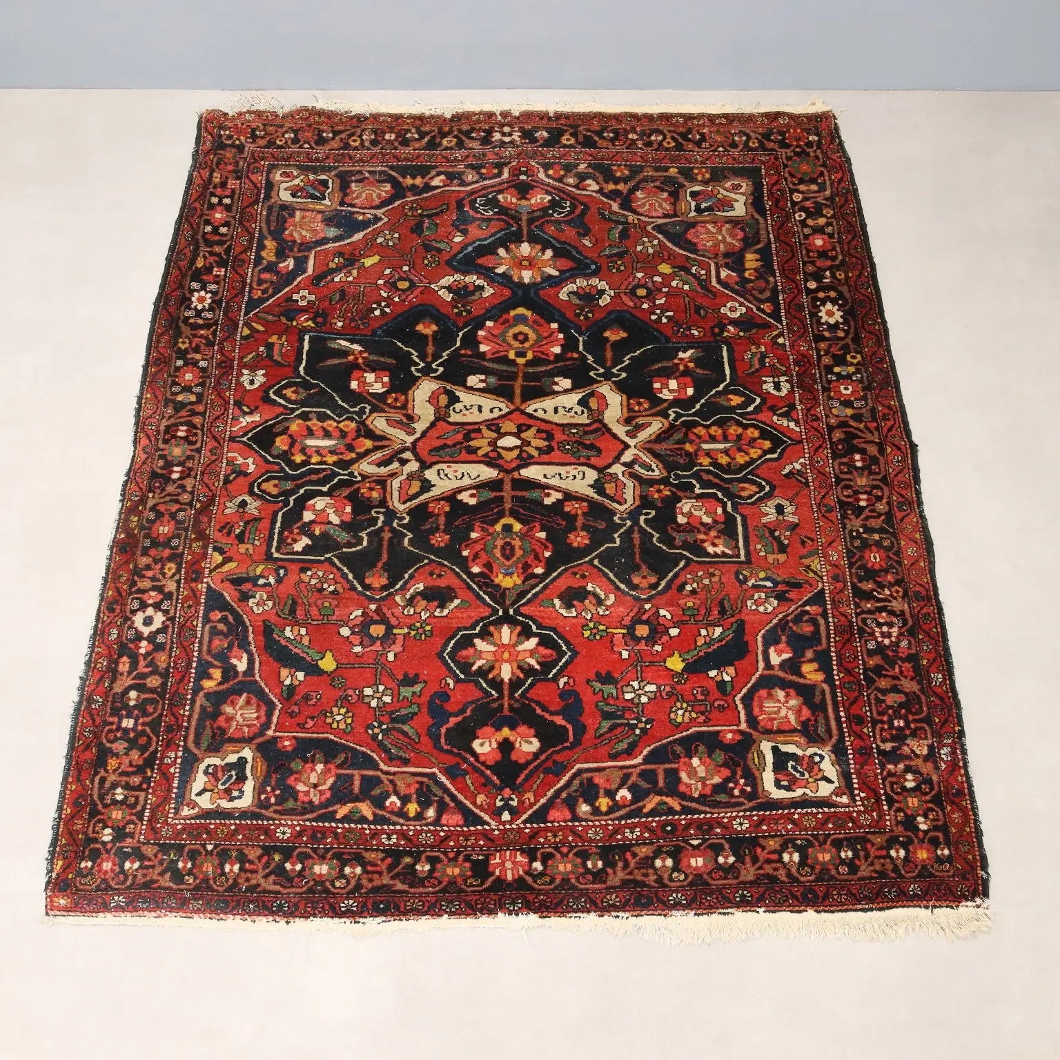 Antique Asian Carpet Cotton Wool Thin Knot 96 x 75 In