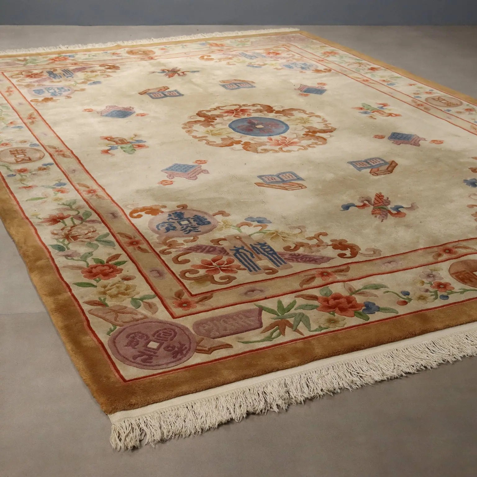 Antique Beijing Carpet Cotton Wool Heavy Knot 150 x 108 In - 150 x 108 In | Antiques | Carpets