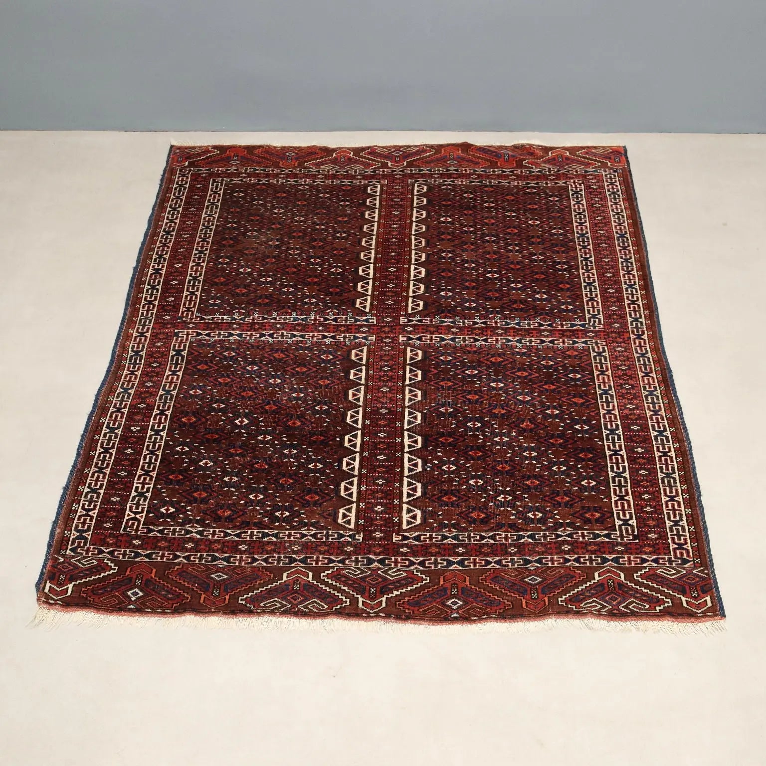 Antique Bukhara Catpet Wool Extra-Thin Knot Turkmenistan 65 x 54 In - 65 x 54 In | Antiques | Carpets