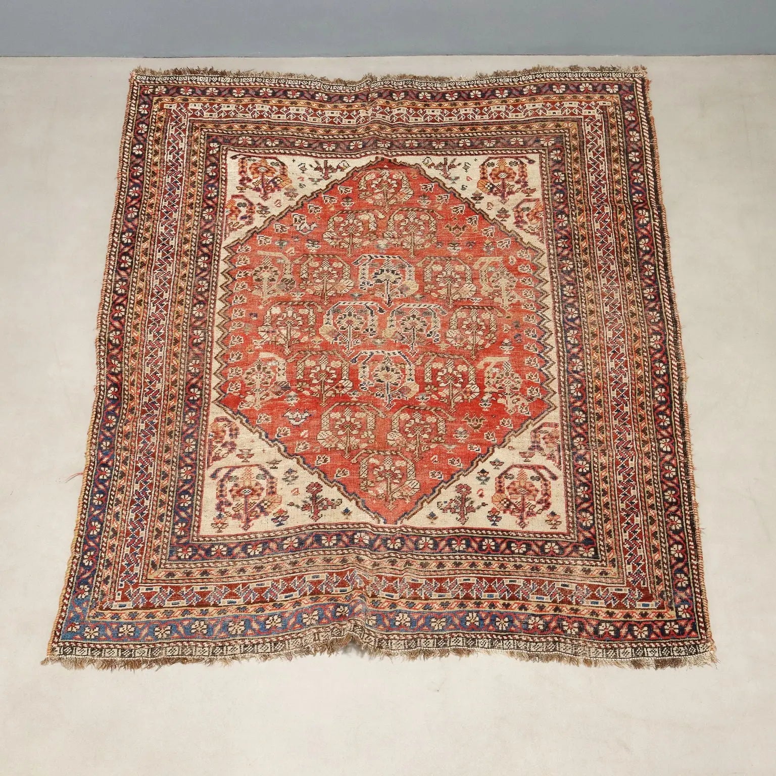 Antique Kaskay Carpet Wool Thin Knot Handmade 68 x 55 In - 68 x 55 In | Antiques | Carpets
