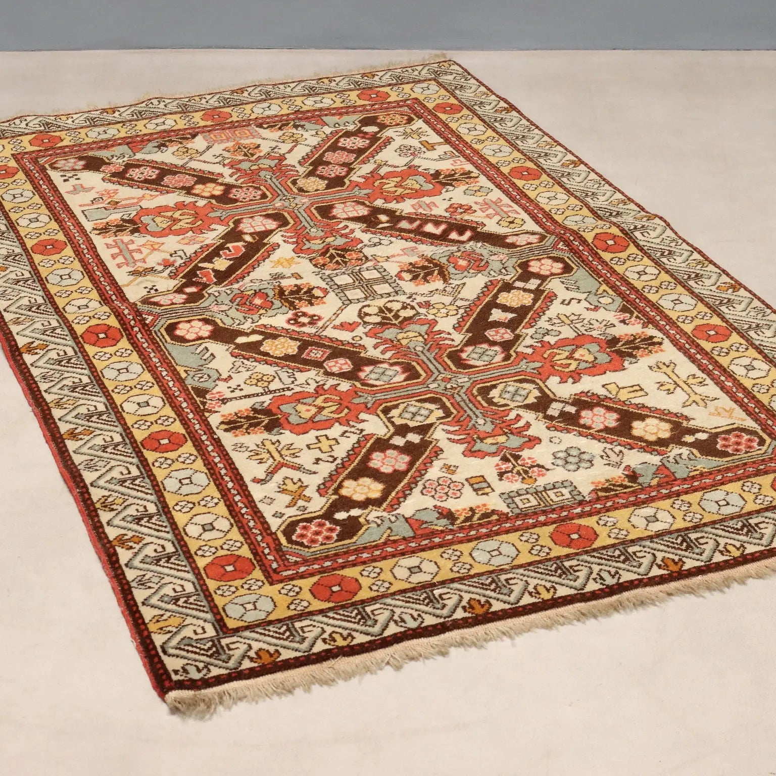 Antique Shirvan Carpet Wool Thin Knot Azerbaijan 62 x 41 In