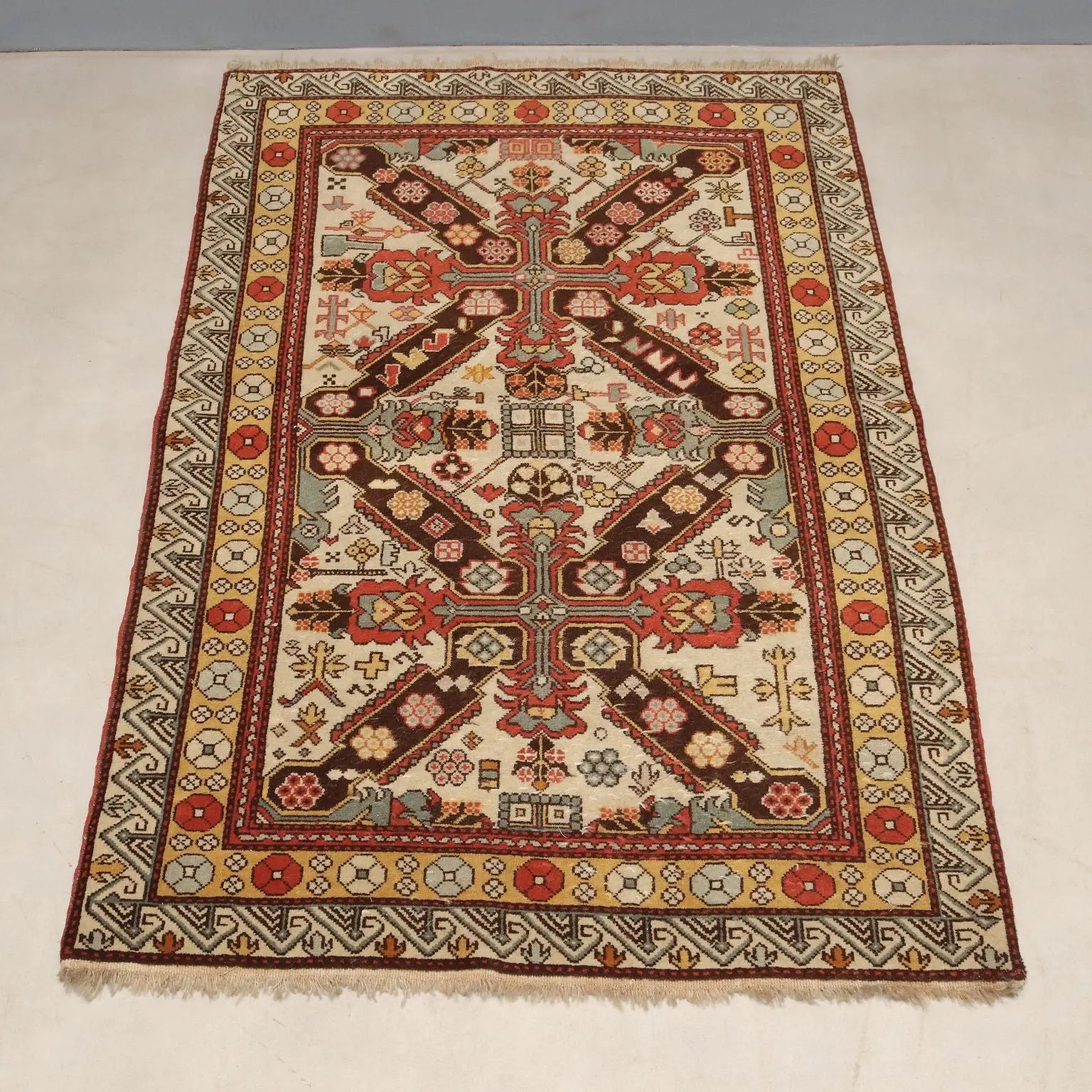 Antique Shirvan Carpet Wool Thin Knot Azerbaijan 62 x 41 In