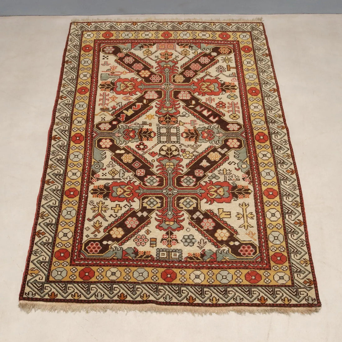 Antique Shirvan Carpet Wool Thin Knot Azerbaijan 62 x 41 In