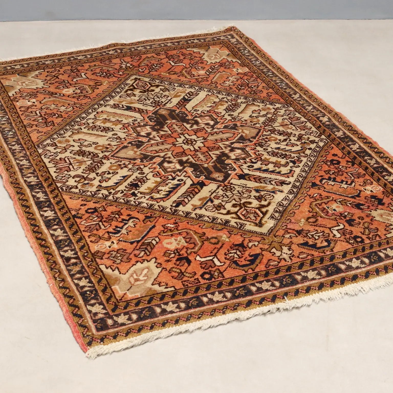 Antique Asian Carpet Cotton Wool Heavy Knot 58 x 40 In