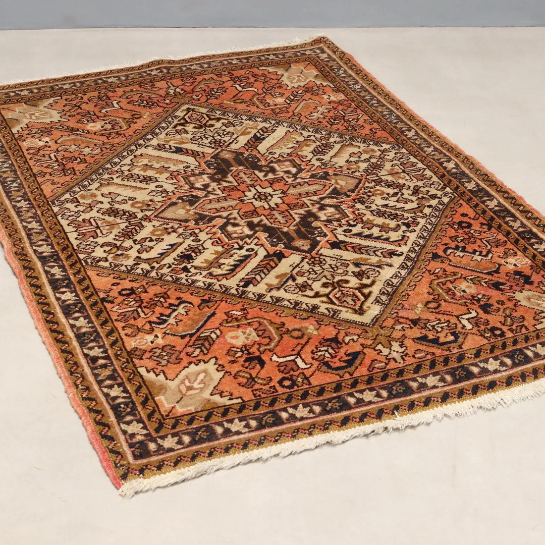 Antique Asian Carpet Cotton Wool Heavy Knot 58 x 40 In