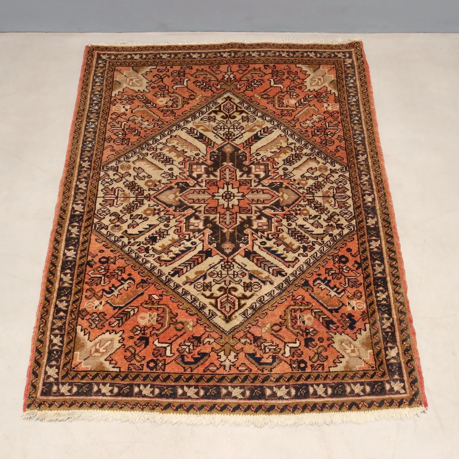 Antique Asian Carpet Cotton Wool Heavy Knot 58 x 40 In