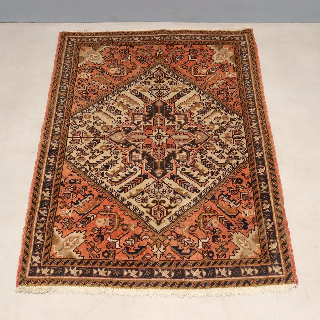 Antique Asian Carpet Cotton Wool Heavy Knot 58 x 40 In
