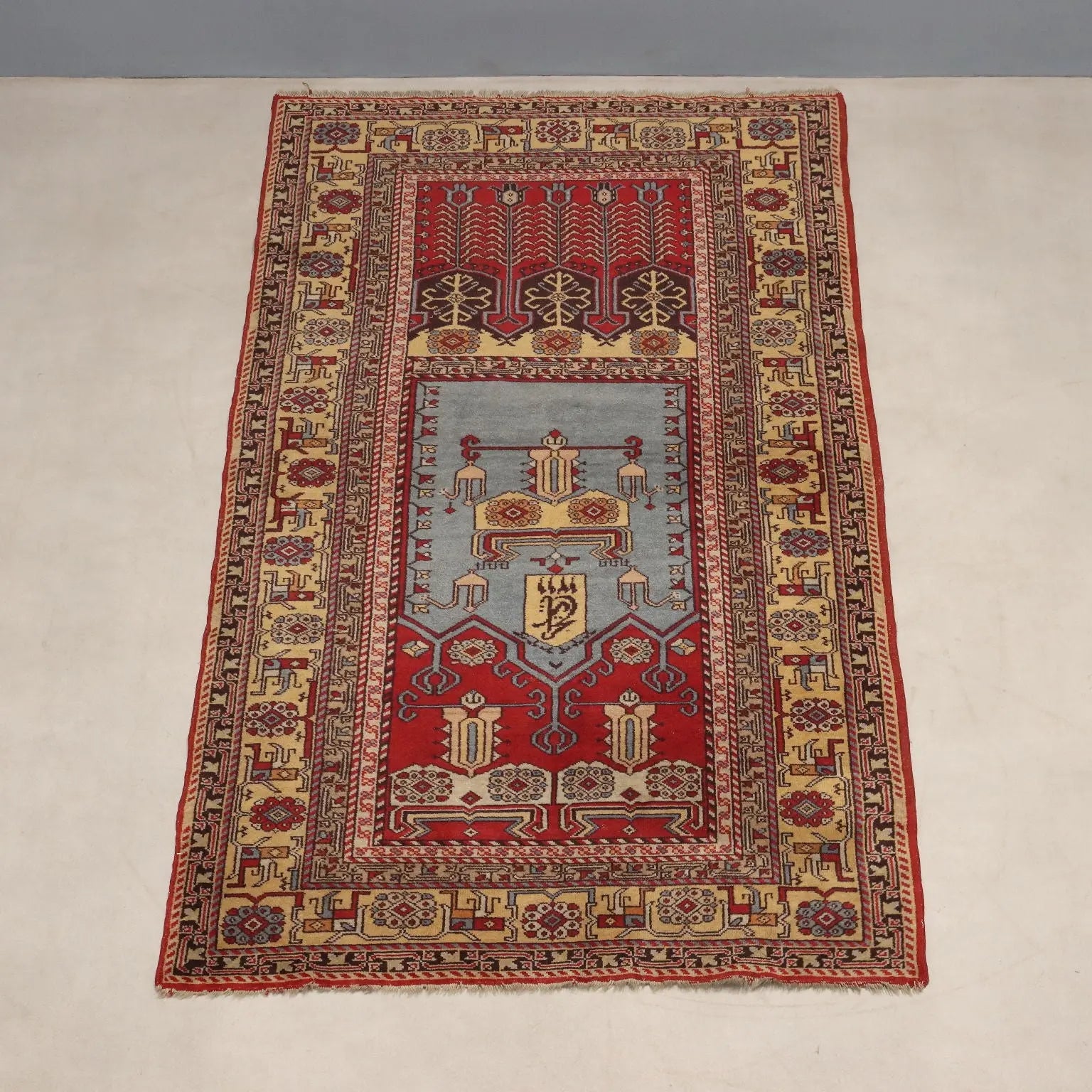 Antique Shirwan Carpet Cotton Wool Thin Knot Azerbaijan 75 x 43 In