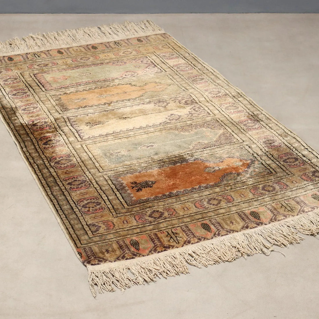 Antique Kayseri Carpet Cotton Wool Thin Knot Turkey 53 x 34 In