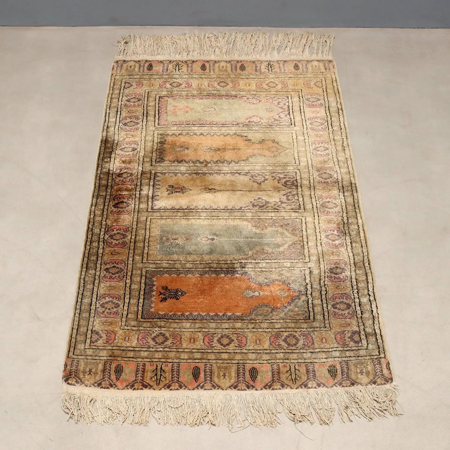 Antique Kayseri Carpet Cotton Wool Thin Knot Turkey 53 x 34 In