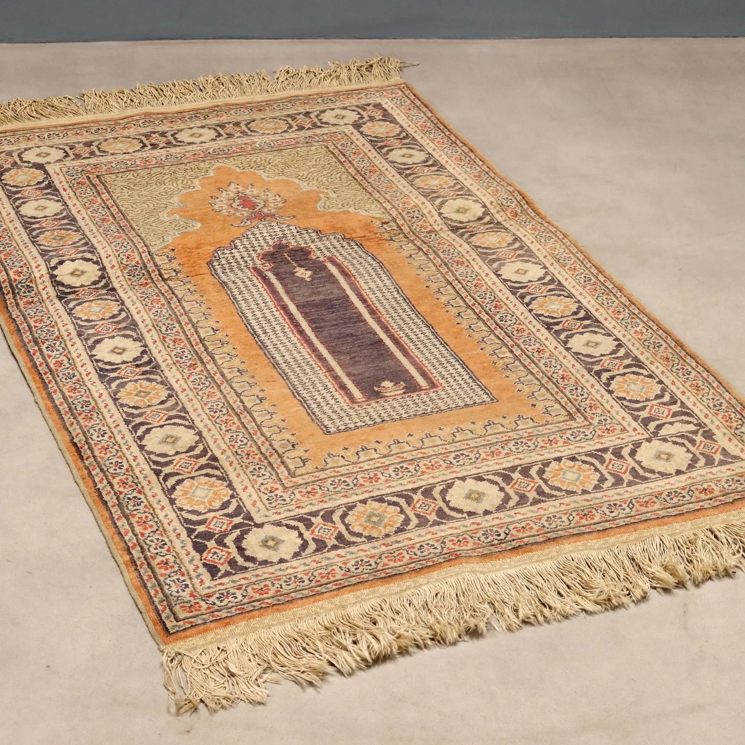 Antique Kayseri Carpet Cotton Wool Thin Knot Turkey 53 x 35 In