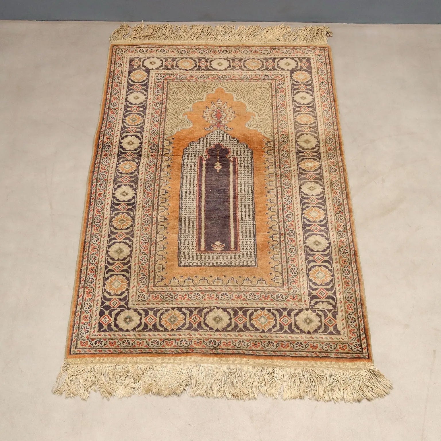 Antique Kayseri Carpet Cotton Wool Thin Knot Turkey 53 x 35 In