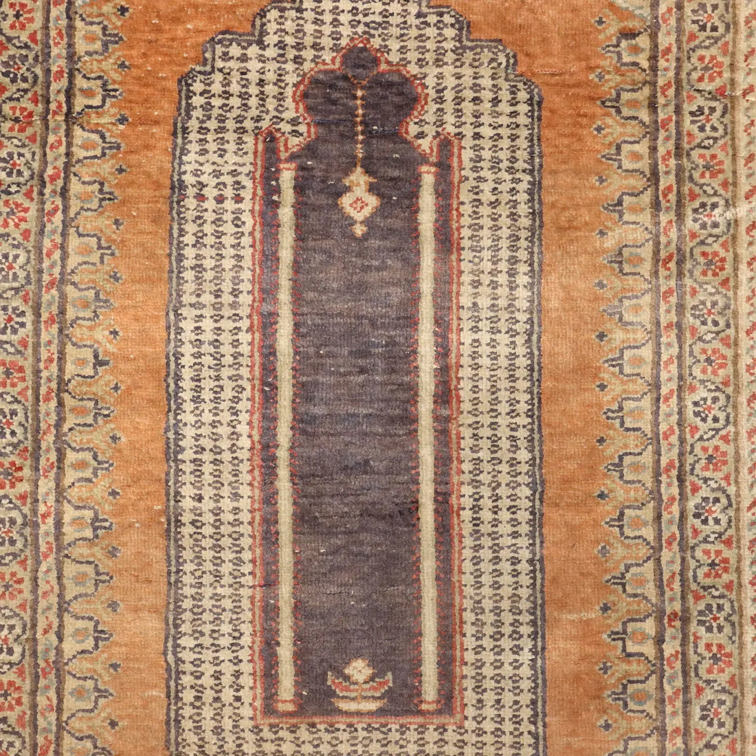 Antique Kayseri Carpet Cotton Wool Thin Knot Turkey 53 x 35 In