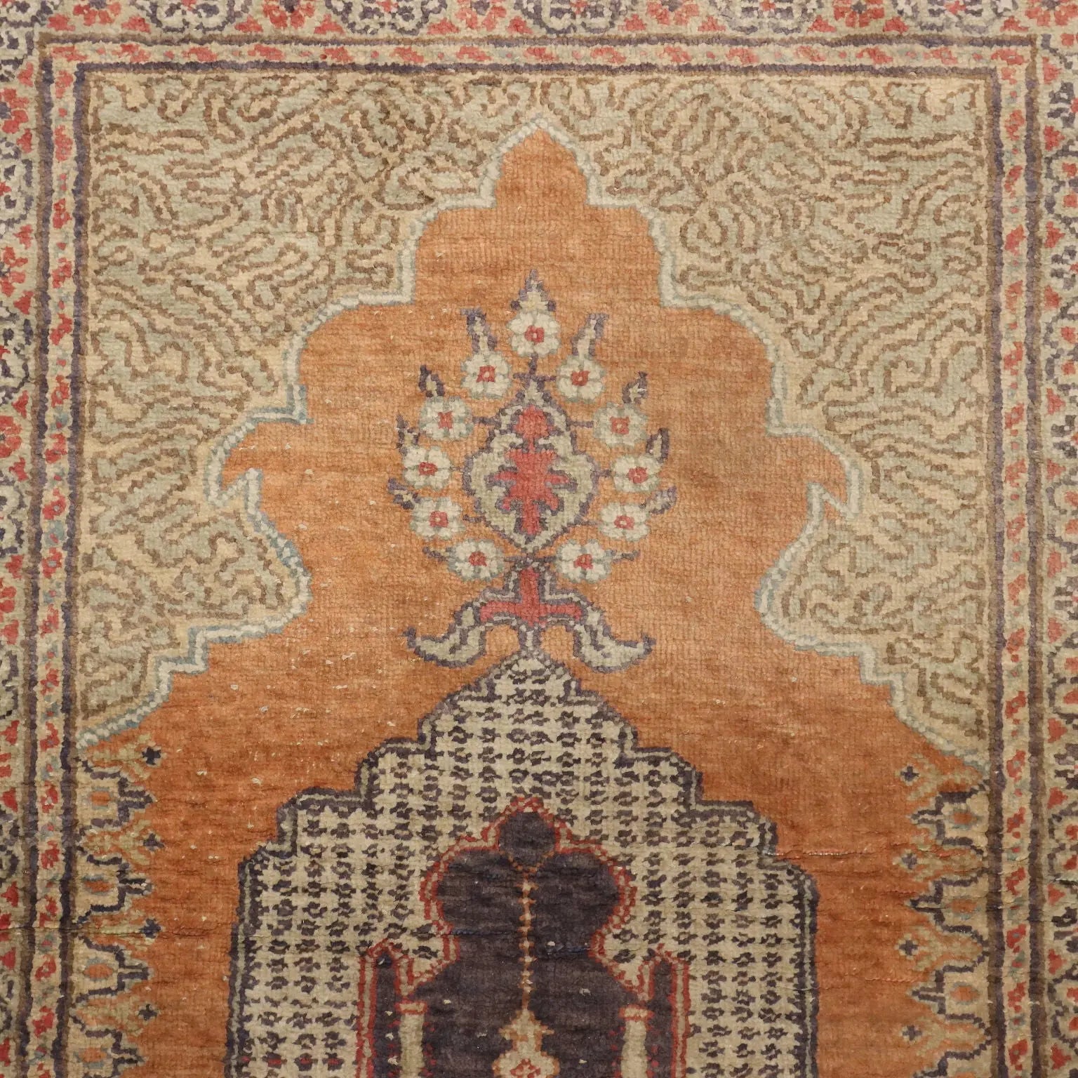 Antique Kayseri Carpet Cotton Wool Thin Knot Turkey 53 x 35 In