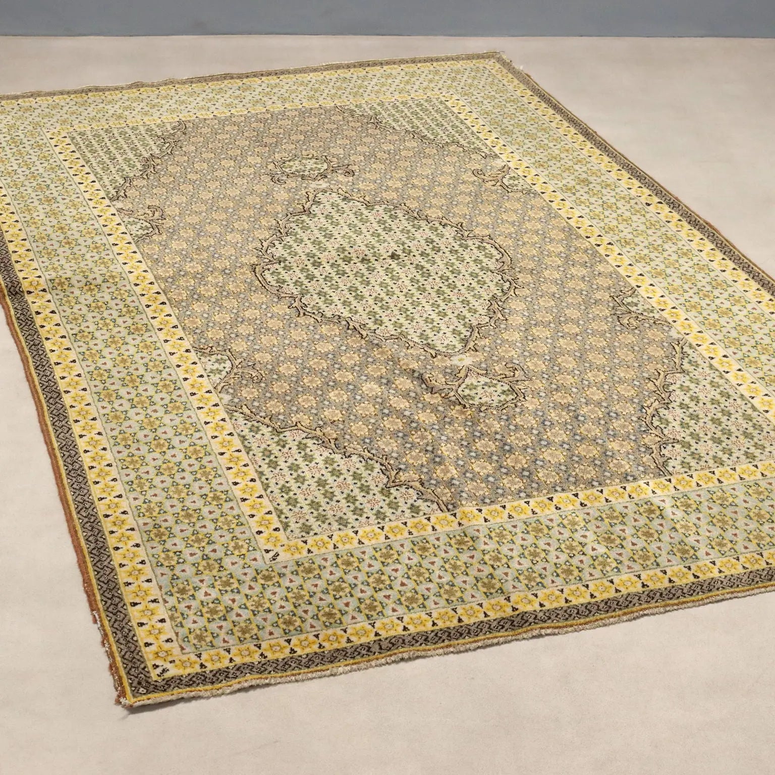 Antique Asian Carpet Cotton Wool Thin Knot 81 x 51 In