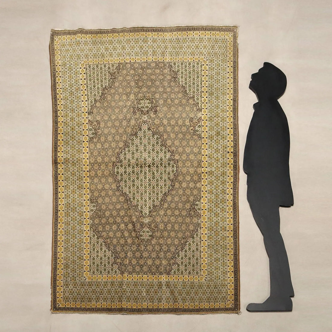 Antique Asian Carpet Cotton Wool Thin Knot 81 x 51 In