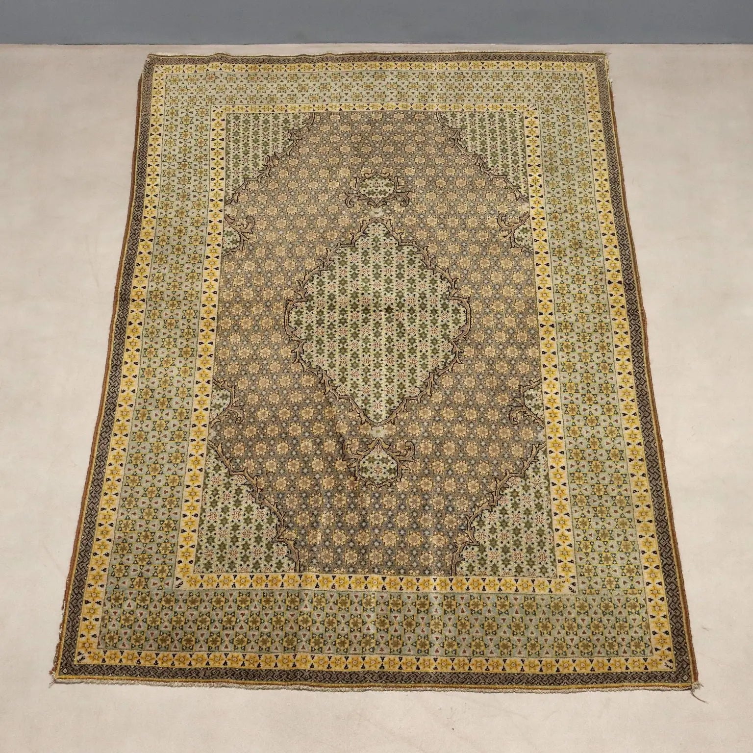 Antique Asian Carpet Cotton Wool Thin Knot 81 x 51 In