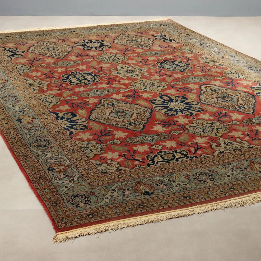 Antique Asian Carpet Cotton Wool Extra-Thin Knot 139 x 94 In