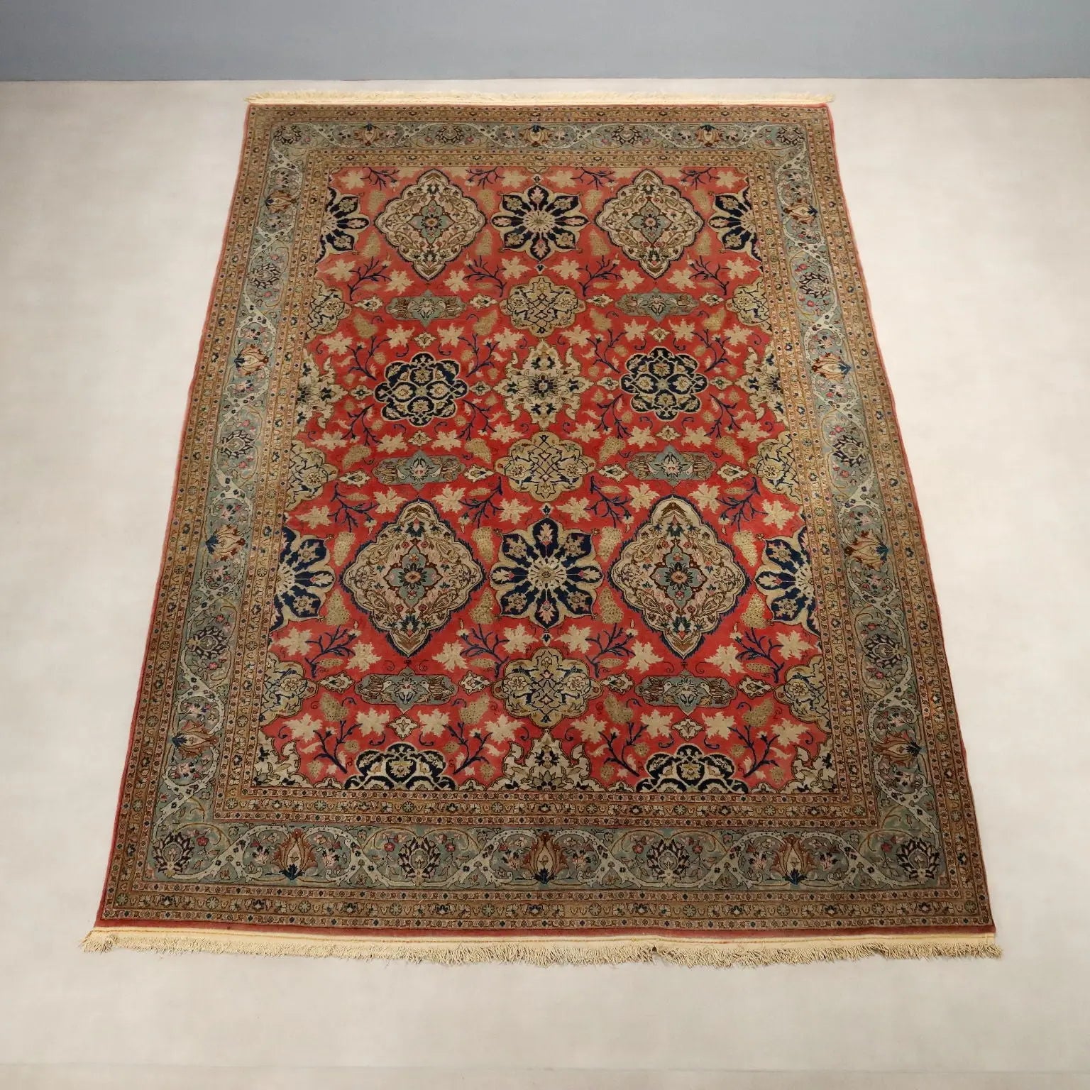 Antique Asian Carpet Cotton Wool Extra-Thin Knot 139 x 94 In
