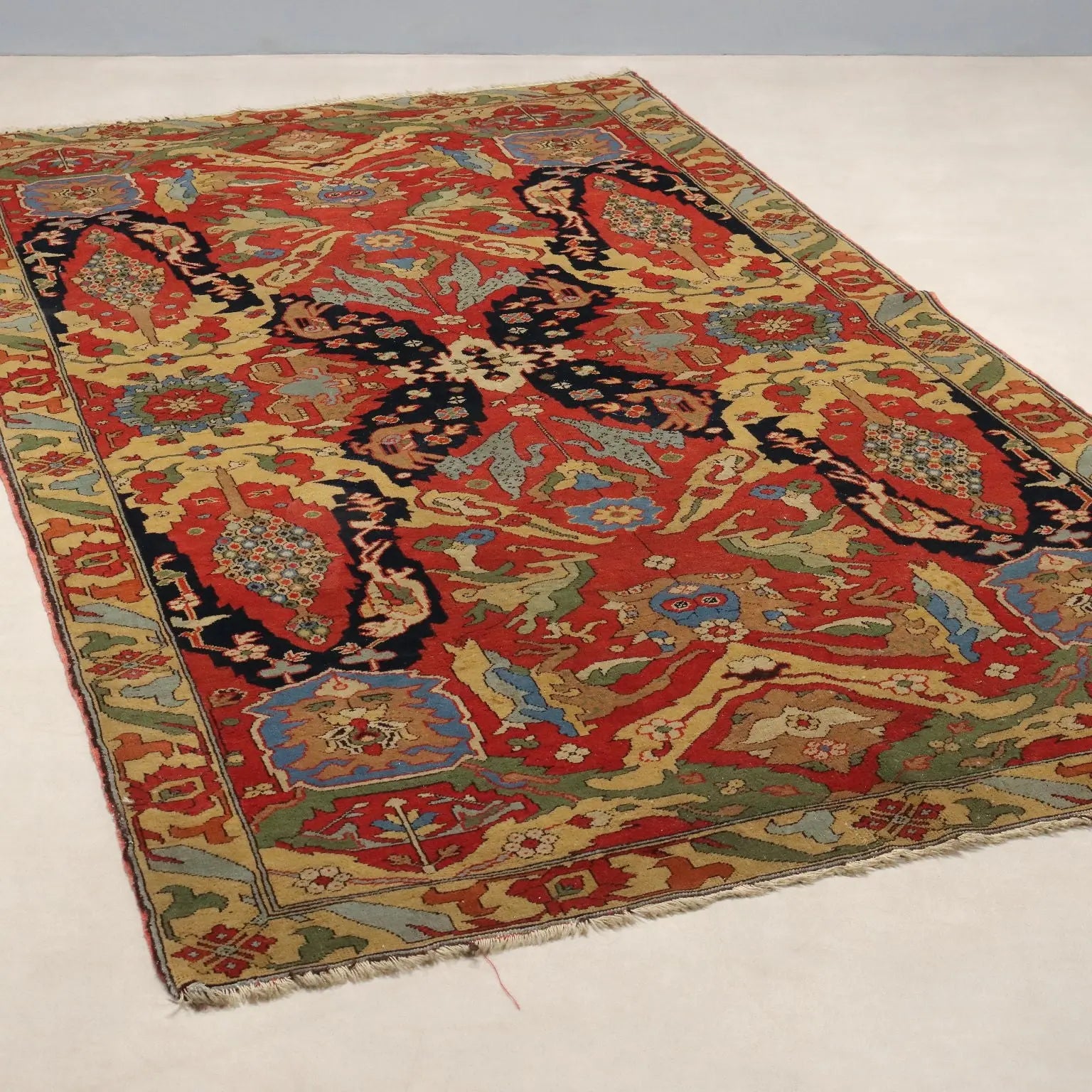 Antique Herat Carpet Wool Heavy Knot Azerbaijan 98 x 58 In