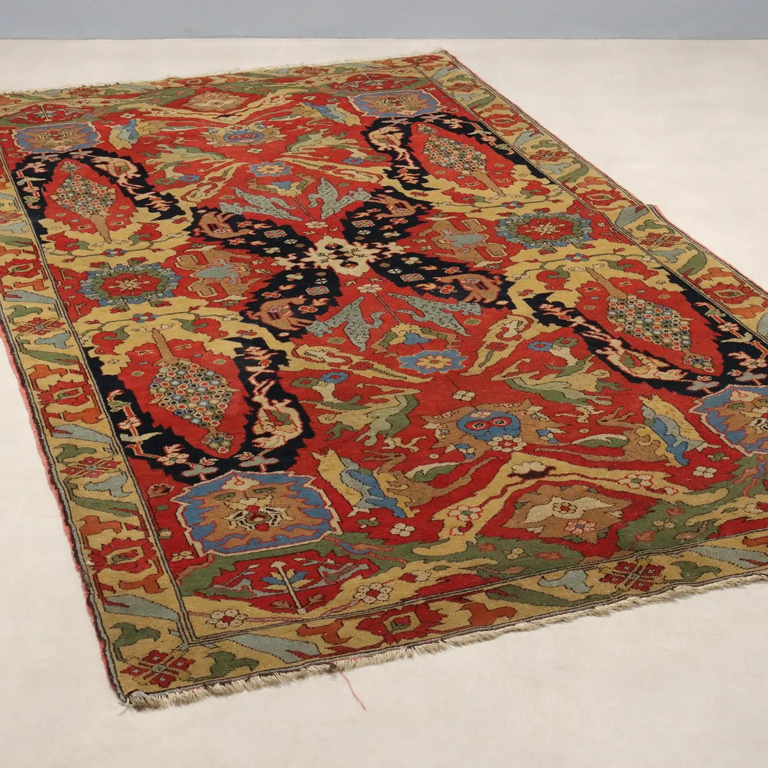 Antique Herat Carpet Wool Heavy Knot Azerbaijan 98 x 58 In
