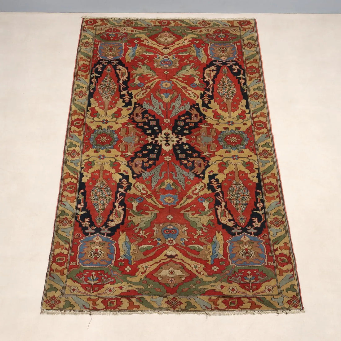 Antique Herat Carpet Wool Heavy Knot Azerbaijan 98 x 58 In