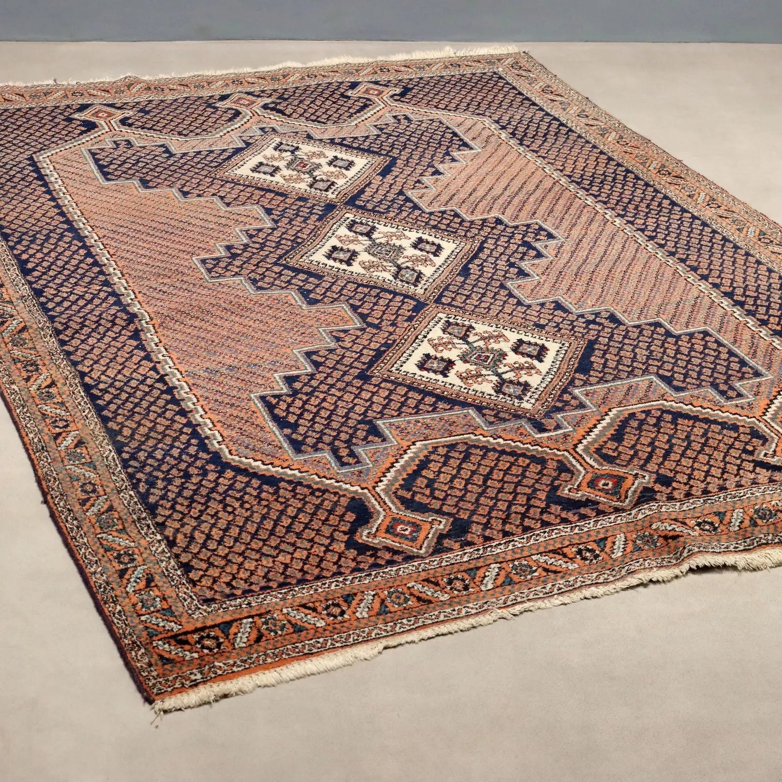 Antique Asian Carpet Wool Thin Knot Handmade 100 x 57 In