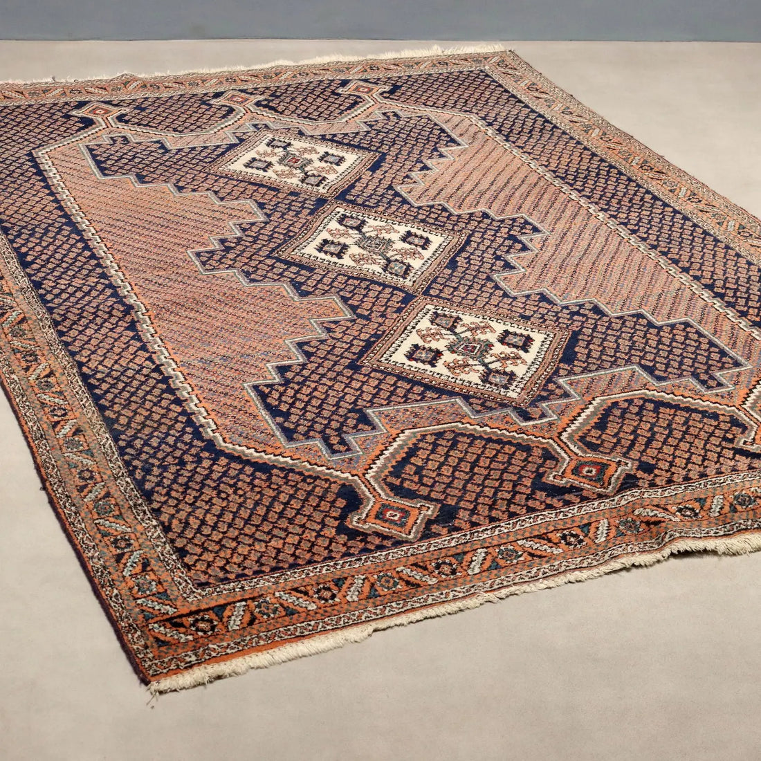 Antique Asian Carpet Wool Thin Knot Handmade 100 x 57 In