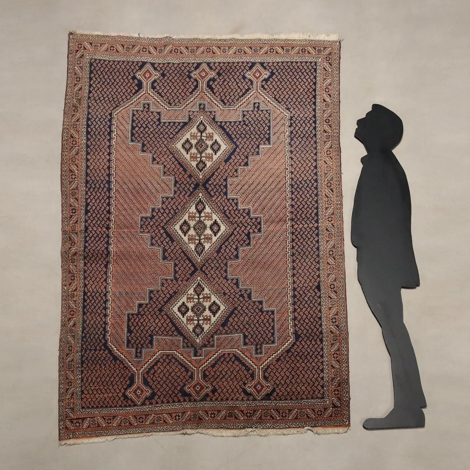 Antique Asian Carpet Wool Thin Knot Handmade 100 x 57 In
