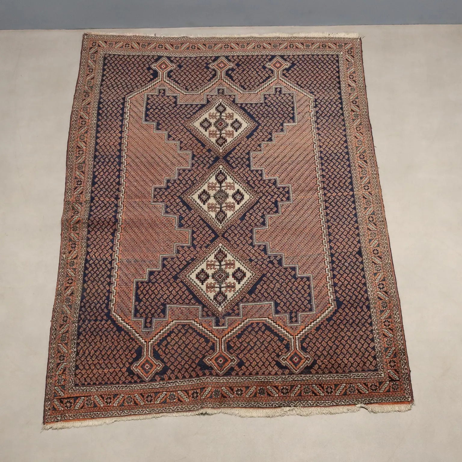 Antique Asian Carpet Wool Thin Knot Handmade 100 x 57 In
