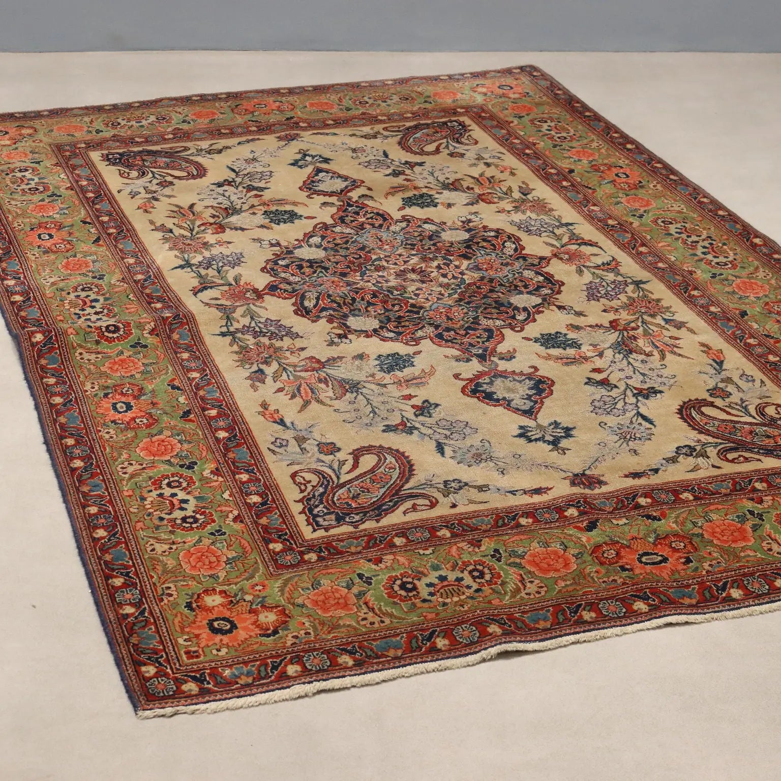 Antique Asian Carpet Cotton Wool Thin Knot 79 x 52 In