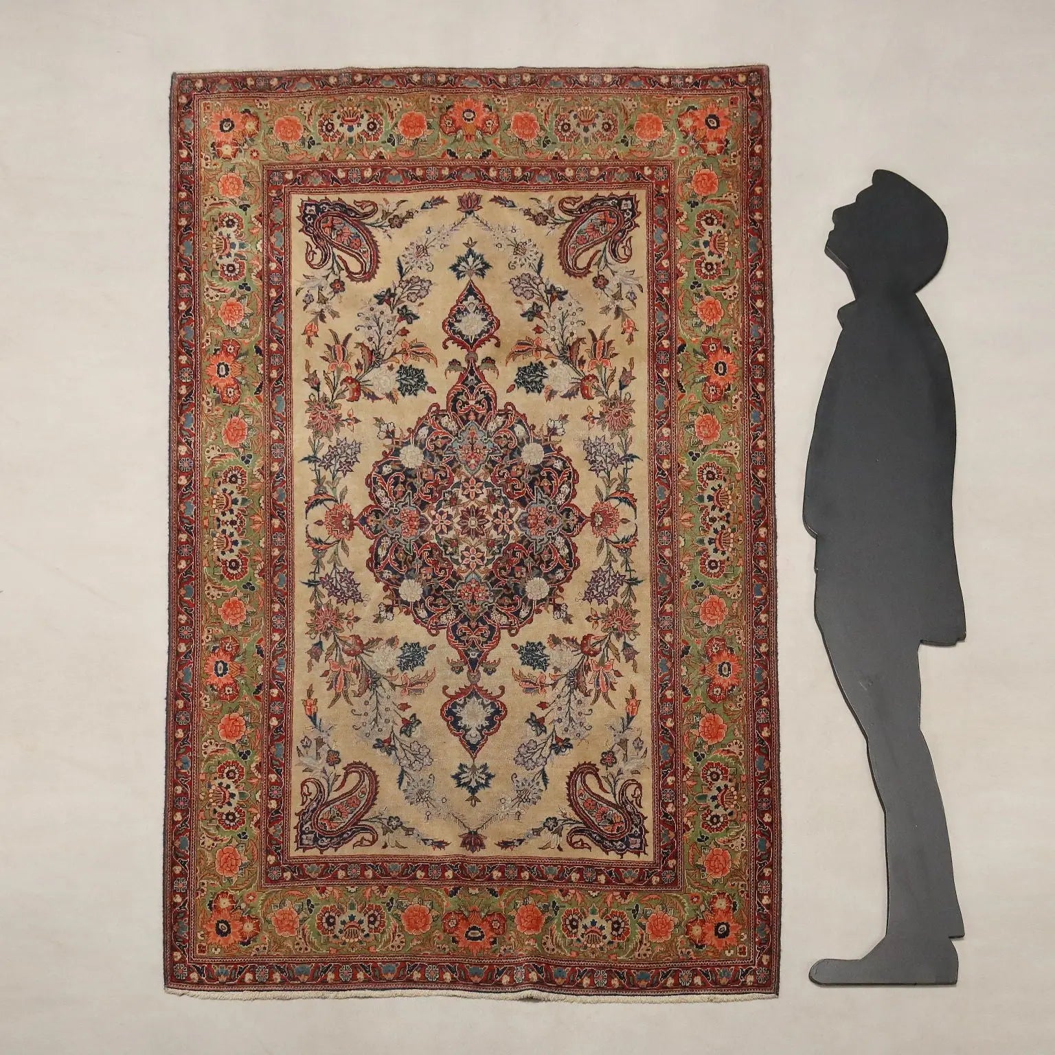 Antique Asian Carpet Cotton Wool Thin Knot 79 x 52 In