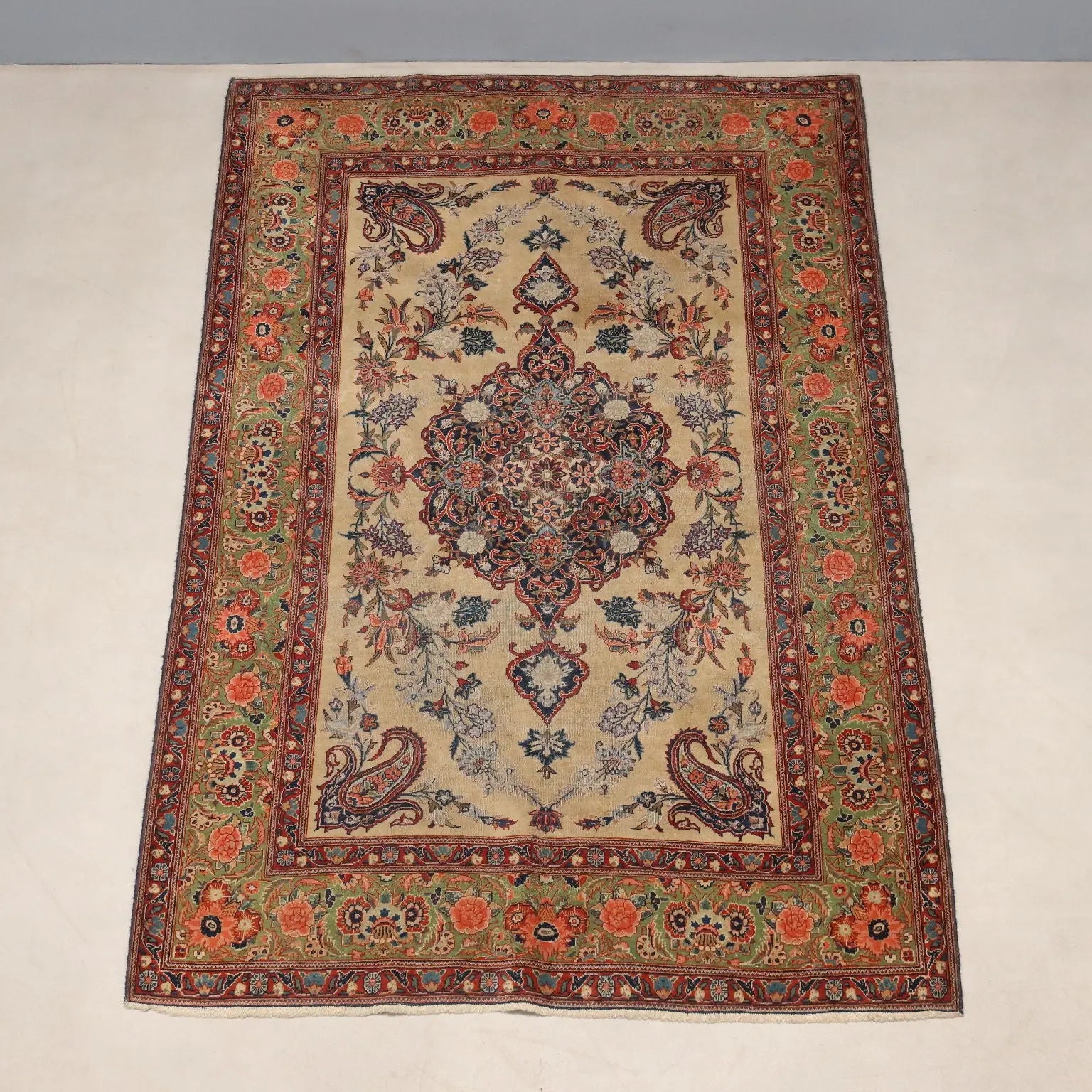 Antique Asian Carpet Cotton Wool Thin Knot 79 x 52 In