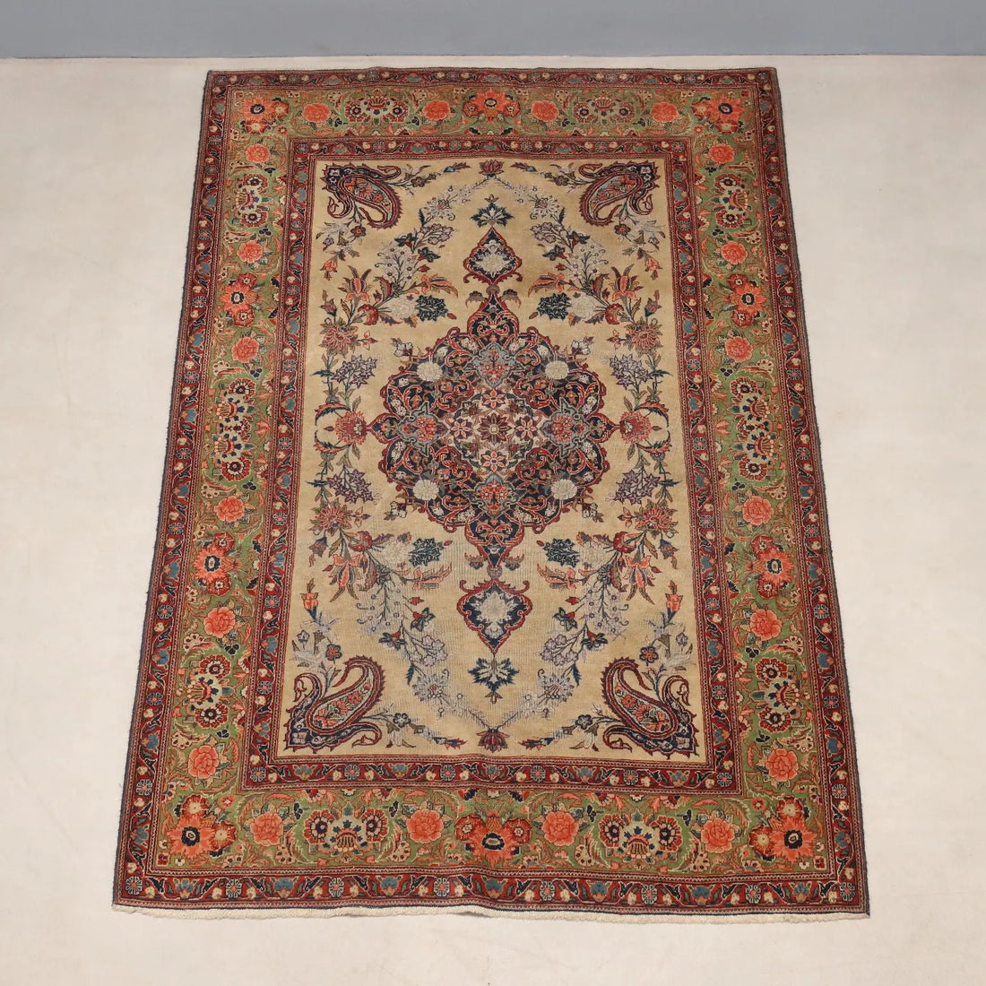Antique Asian Carpet Cotton Wool Thin Knot 79 x 52 In