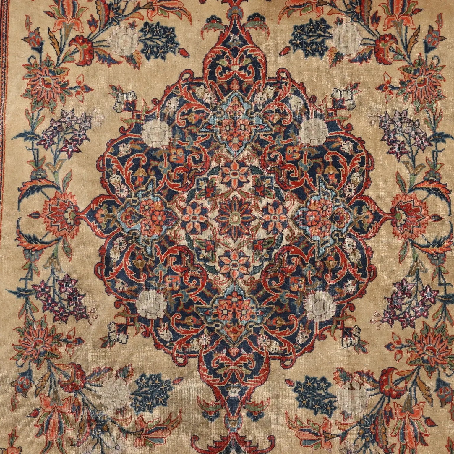 Antique Asian Carpet Cotton Wool Thin Knot 79 x 52 In