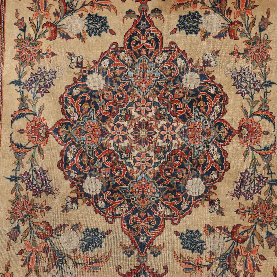 Antique Asian Carpet Cotton Wool Thin Knot 79 x 52 In