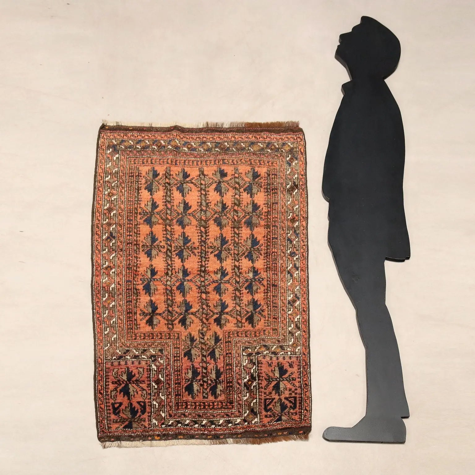 Antique Asian Carpet Wool Thin Knot Handmade 50 x 32 In