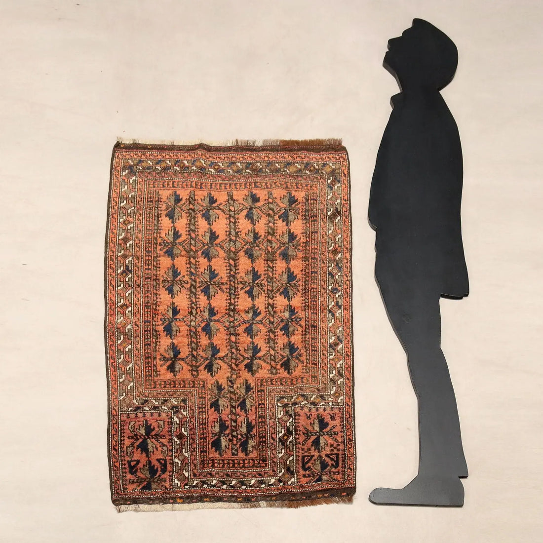 Antique Asian Carpet Wool Thin Knot Handmade 50 x 32 In