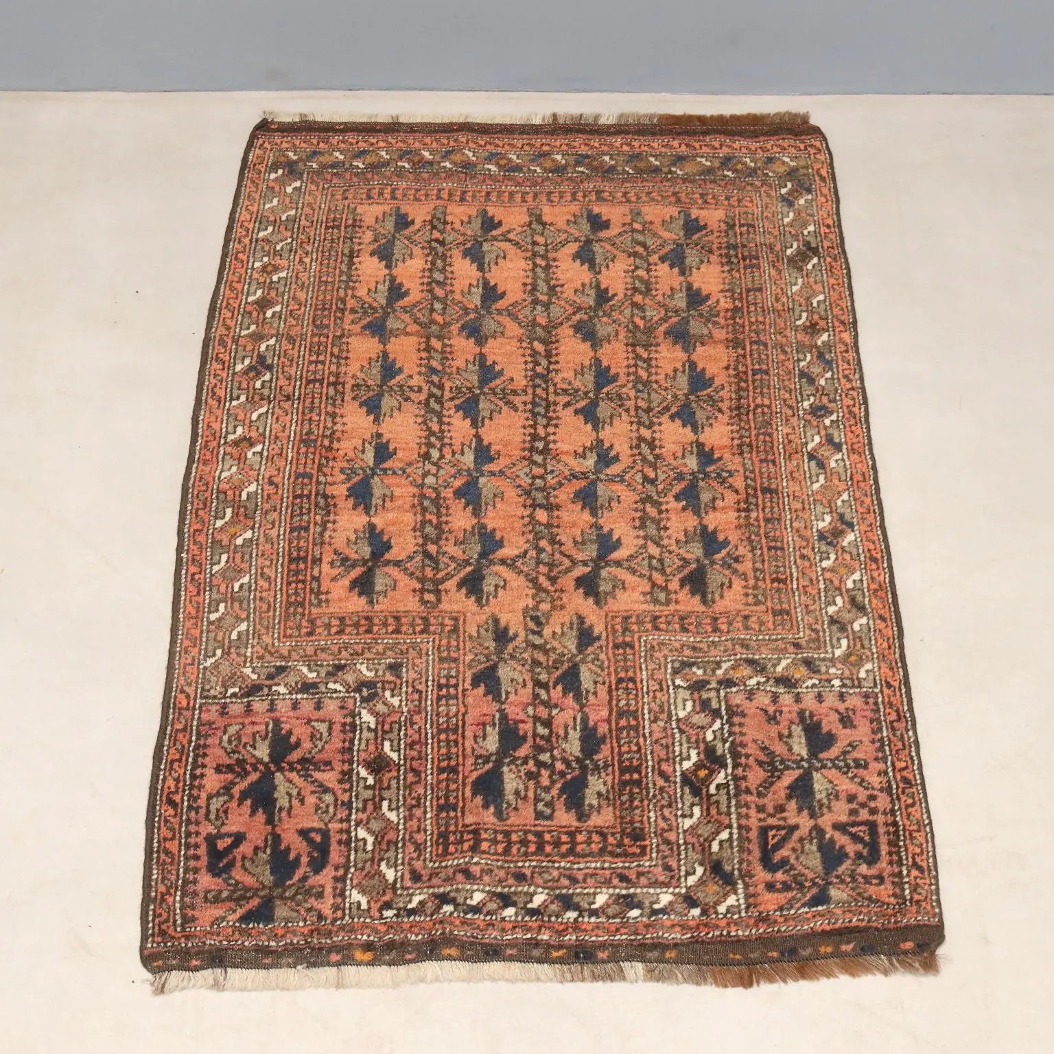 Antique Asian Carpet Wool Thin Knot Handmade 50 x 32 In