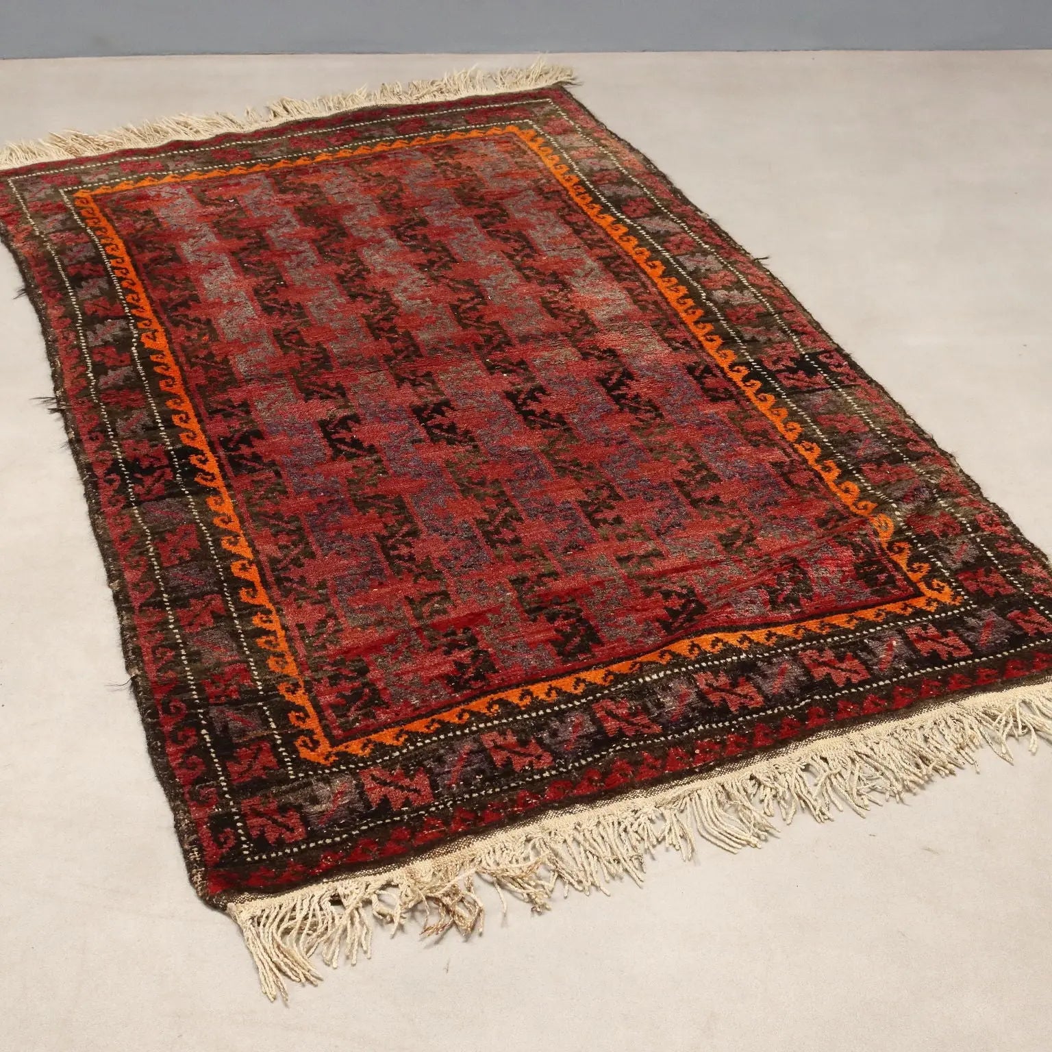 Antique Asian Carpet Wool Heavy Knot Handmade 63 x 38 In