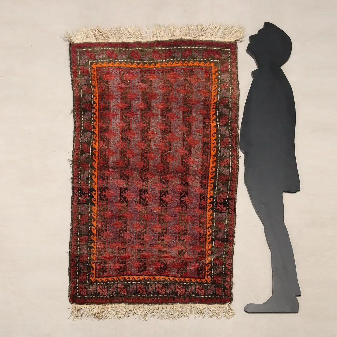 Antique Asian Carpet Wool Heavy Knot Handmade 63 x 38 In