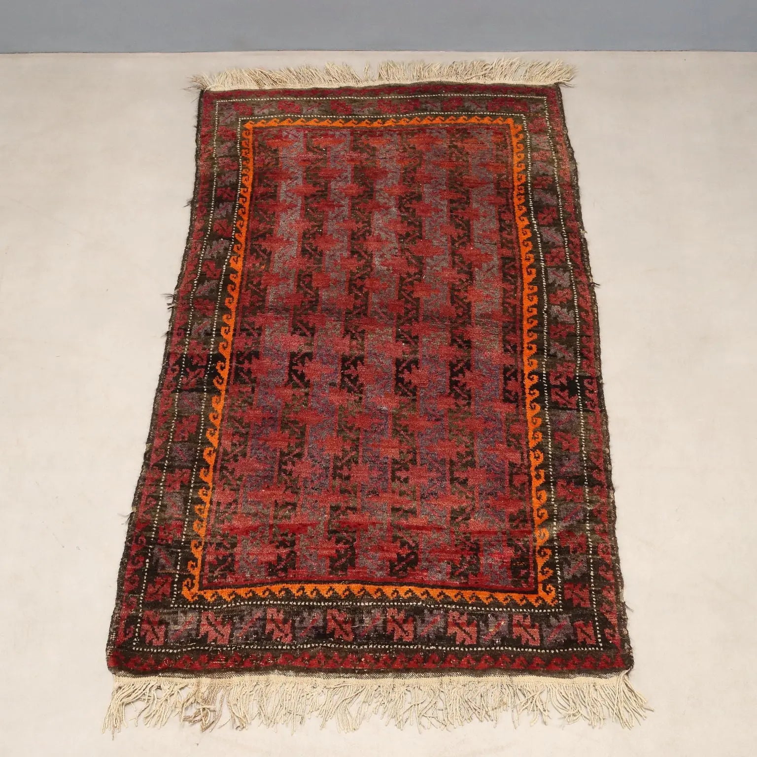 Antique Asian Carpet Wool Heavy Knot Handmade 63 x 38 In