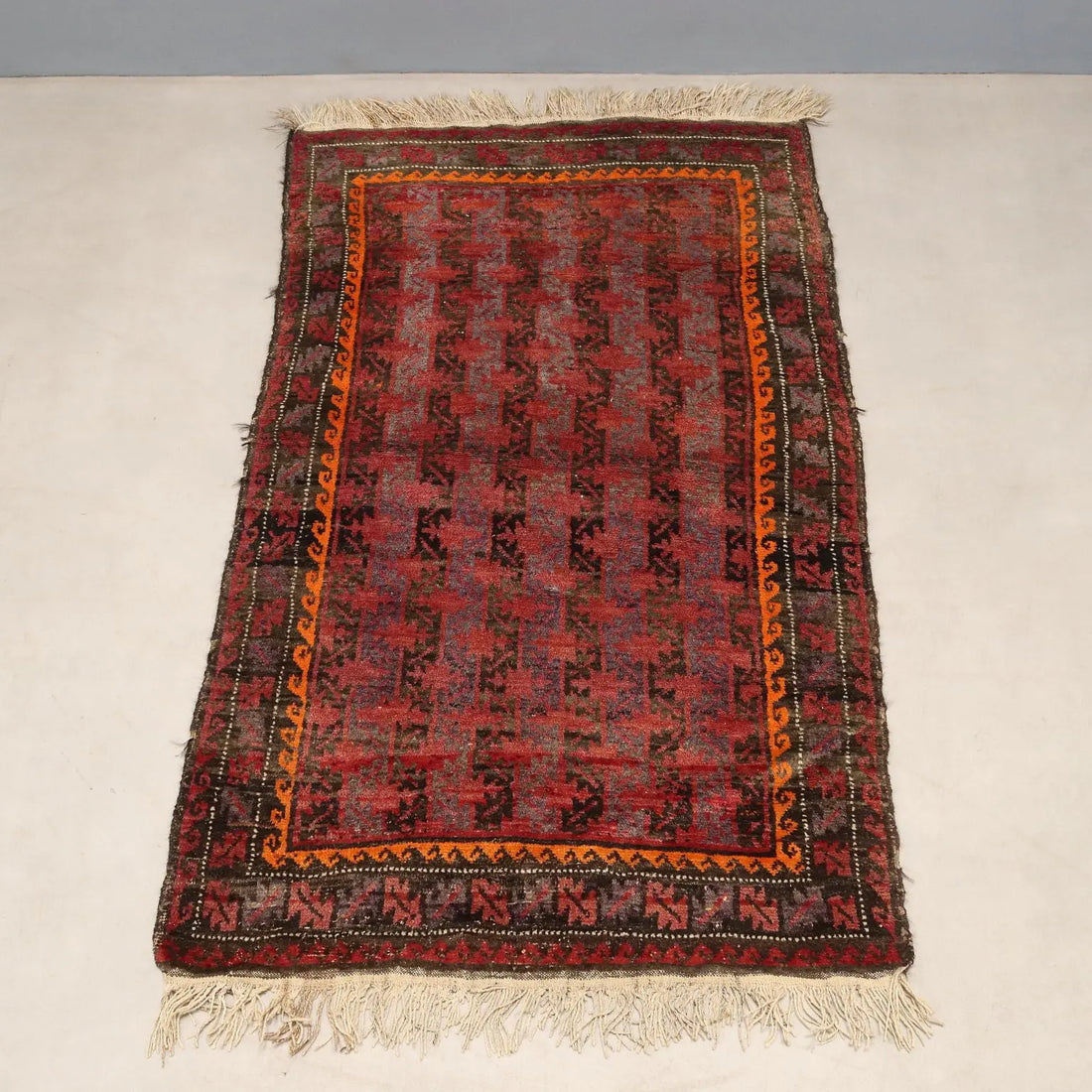 Antique Asian Carpet Wool Heavy Knot Handmade 63 x 38 In