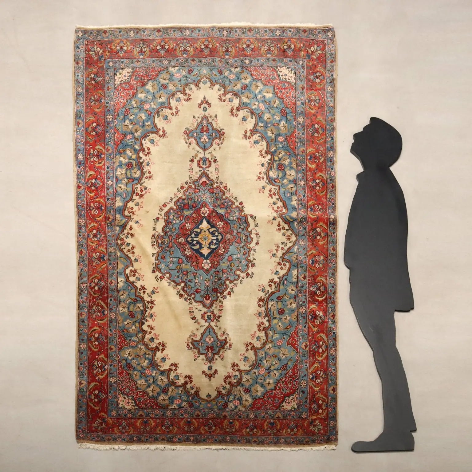 Antique Asian Carpet Cotton Wool 88 x 53 In